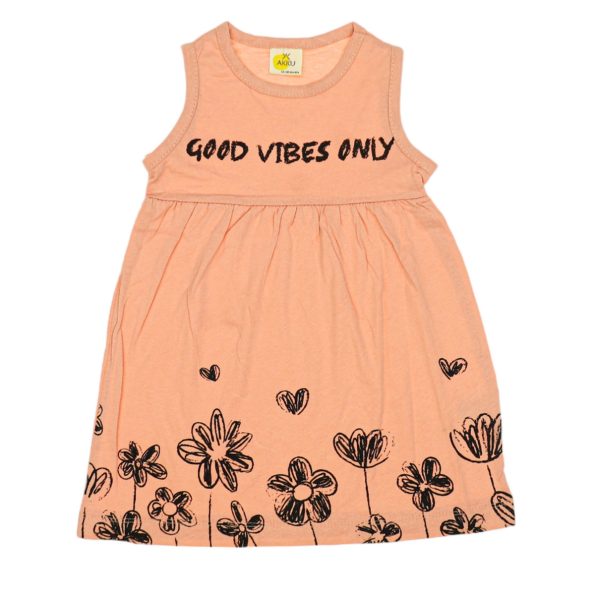 20060 Wholesale Girls Kids Dress 9-12Y Good Vibes Only Print Powder