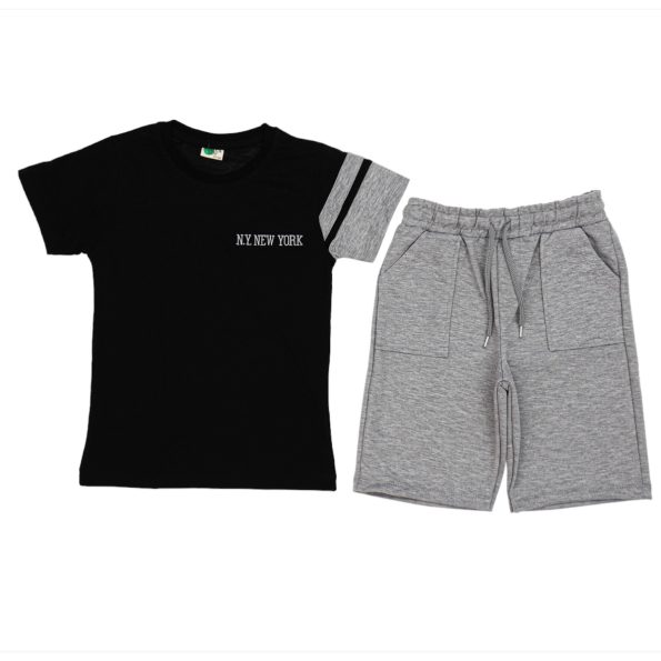 20172 Wholesale 2-Piece Boys Short and T-shirt Set 6-9Y New York Print Black