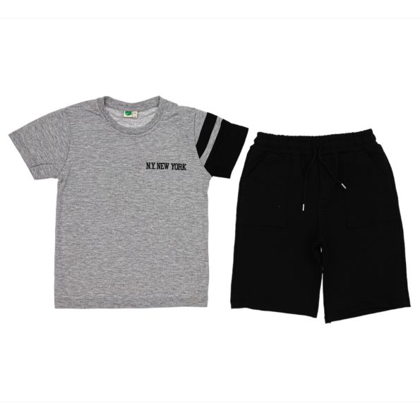 20172 Wholesale 2-Piece Boys Short and T-shirt Set 6-9Y New York Print Grey
