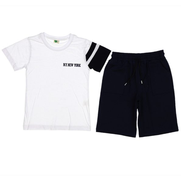 20172 Wholesale 2-Piece Boys Short and T-shirt Set 6-9Y New York Print White