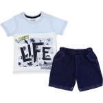 23137 Wholesale 2-Piece Boys Denim Short and T-shirt Set 2-5Y Life Print Light Green