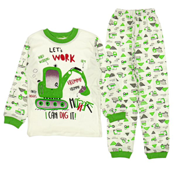 3245 Wholesale Kids Pajamas Set 4 6Y Take Lets Work Print Green