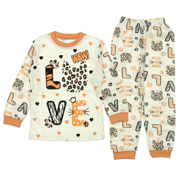 3375 Wholesale Kids Pajamas Set 4 6Y love print mustard