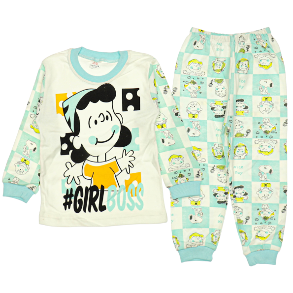 3385 Wholesale Toddler Pajamas Set 4 6Y girl boss print turqoise