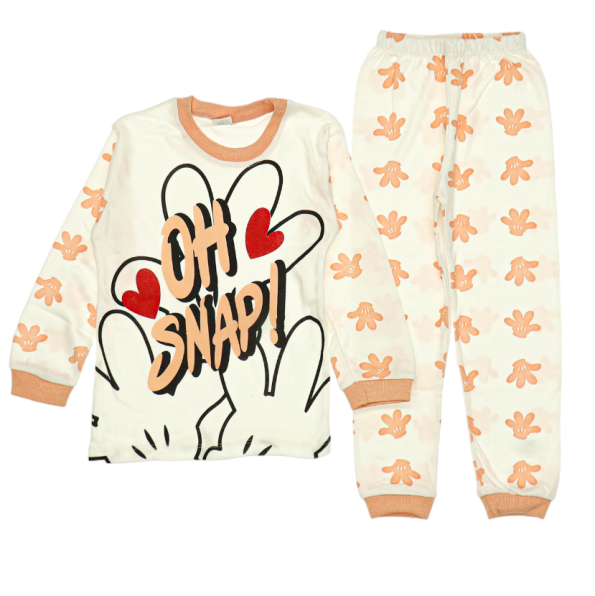3535 Wholesale Kids Pajamas Set 4-6Y Oh Snap Print Light Brown
