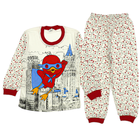3835 Wholesale Kids Pajamas Set 4-6Y Chick Print Burgundy