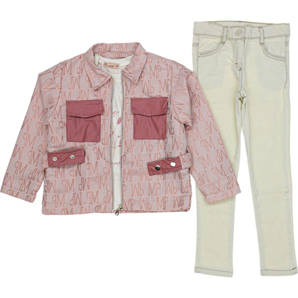 3908 Wholesale 3-Piece Girls Jacket Pants and T-Shirt Set 6-9Y Pink