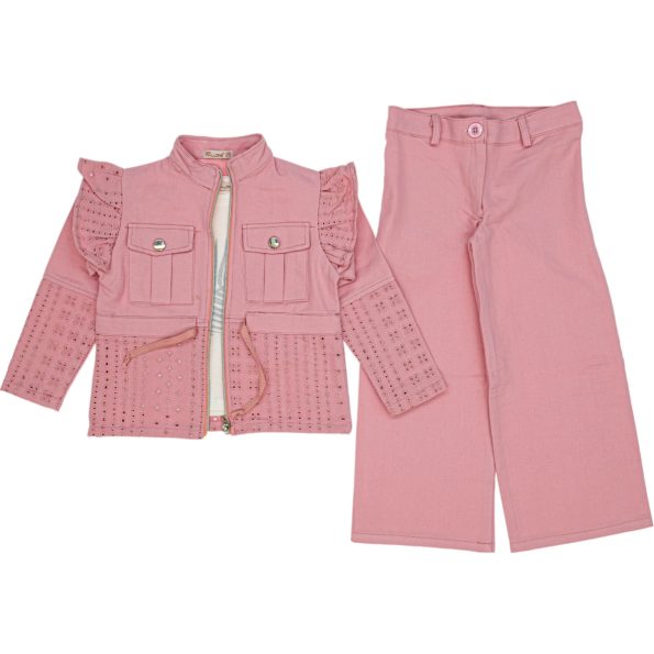 3911 Wholesale 3-Piece Girls Jacket Pants and T-Shirt Set 6-9Y Dried Rose