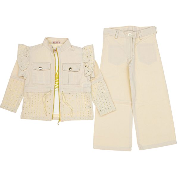 3911 Wholesale 3-Piece Girls Jacket Pants and T-Shirt Set 6-9Y Ecru