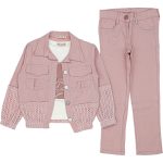 3931 Wholesale 3-Piece Girls Jacket Pants and T-Shirt Set 6-9Y Cream