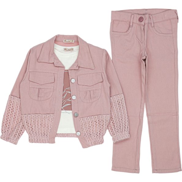 3931 Wholesale 3-Piece Girls Jacket Pants and T-Shirt Set 6-9Y Pink