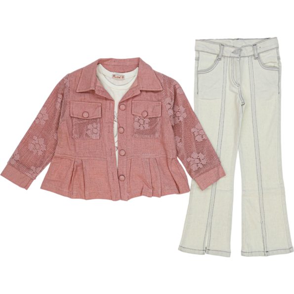 3933 Wholesale 3-Piece Girls Jacket Pants and T-Shirt Set 6-9Y Dried Rose