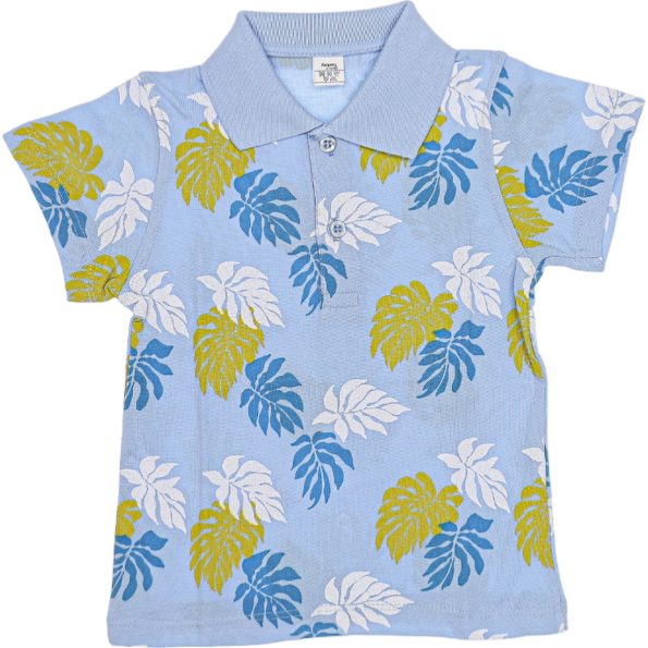 6604 Wholesale Standard Fit Polo Collar Boys T-Shirt 6-9Y Blue