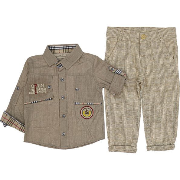 6966 Wholesale 2-Piece Boys Pant and Shirt Set 1-5Y Beige