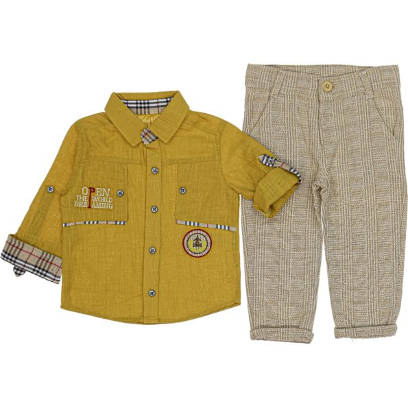 6966 Wholesale 2-Piece Boys Pant and Shirt Set 1-5Y Mustard