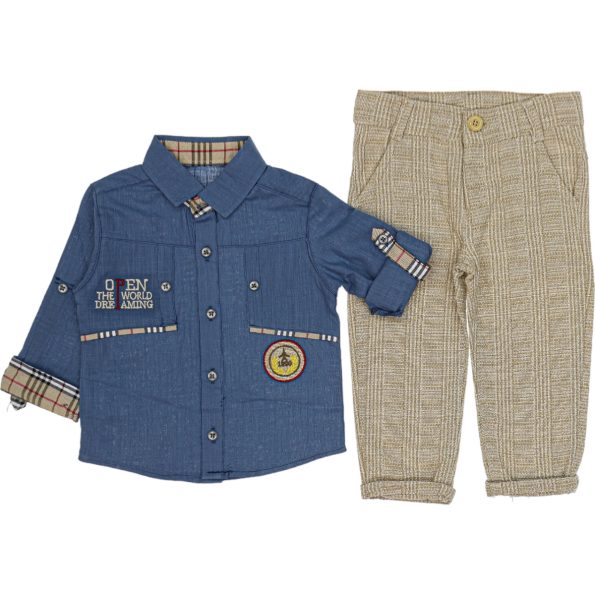 6966 Wholesale 2-Piece Boys Pant and Shirt Set 1-5Y Navy Blue