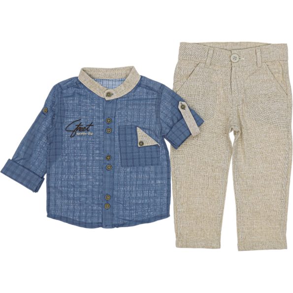 6975 Wholesale 2-Piece Boys Pant and Shirt Set 1-4Y Blue