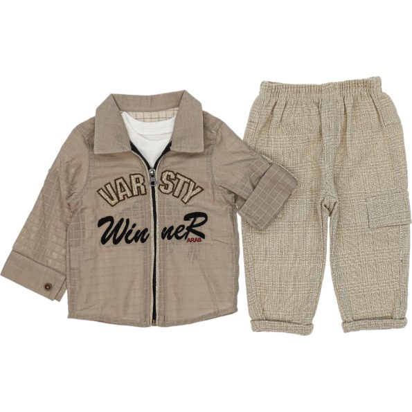 6980 Wholesale 3-Piece Baby Boys Pant T-shirt and Shirt Set 6-18M Beige