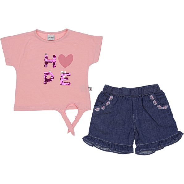 Wholesale 2-Piece Girls Short and T-shirt Set 2-5Y Hope Embroidery Pink