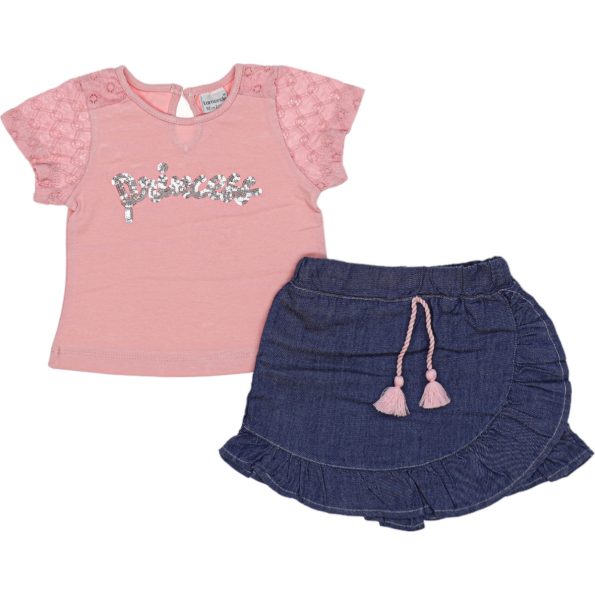 Wholesale 2-Piece Girls Skirt and T-shirt Set 2-5Y Princess Embroidery Pink