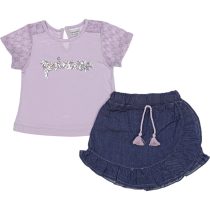 Wholesale 2-Piece Girls Skirt and T-shirt Set 2-5Y Princess Embroidery Purple