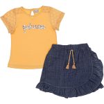 Wholesale 2-Piece Girls Skirt and T-shirt Set 2-5Y Princess Embroidery Yellow