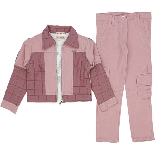 Wholesale 3-Piece Girls Jacket Pants and T-Shirt Set 6-9Y Dry Rose