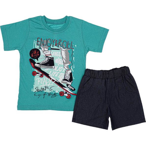 Wholesale Baby Boys 2-Piece Set 2-5Y Skaters Print Turquoise