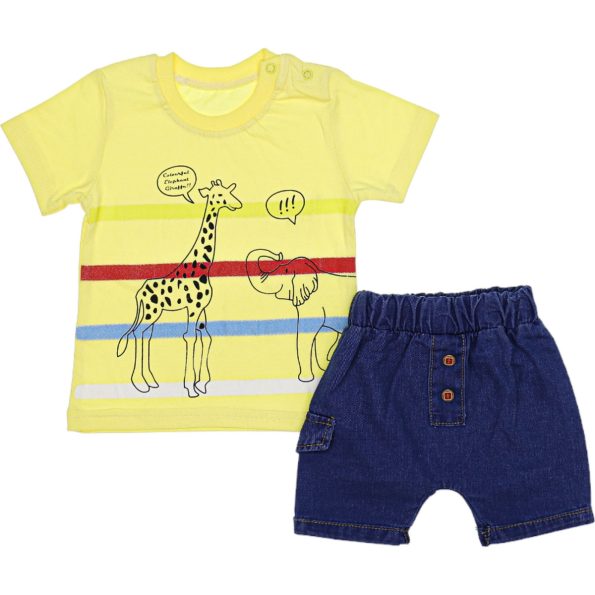 Wholesale Baby Boys 2-Piece Set 6-24M Giraffe and Elephant Print Yellow