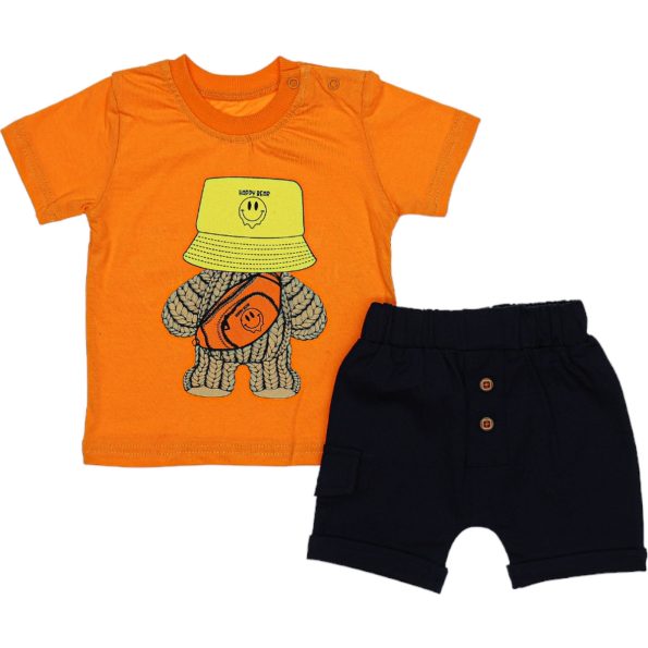 Wholesale Baby Boys 2-Piece Set 6-24M Happy Bear Print Orange