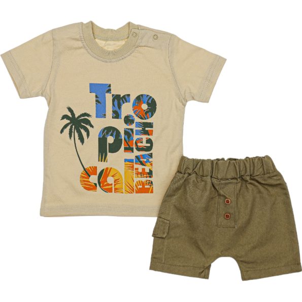 Wholesale Baby Boys 2-Piece Set 6-24M Tropical Beach Print Khaki