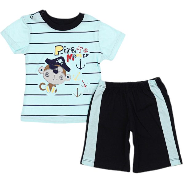 Wholesale Baby Boys 2-Piece T-Shirt and Shorts Set 6-18M Pirate Monkey Print Turqoise