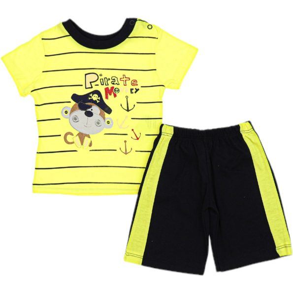 Wholesale Baby Boys 2-Piece T-Shirt and Shorts Set 6-18M Pirate Monkey Print Yellow