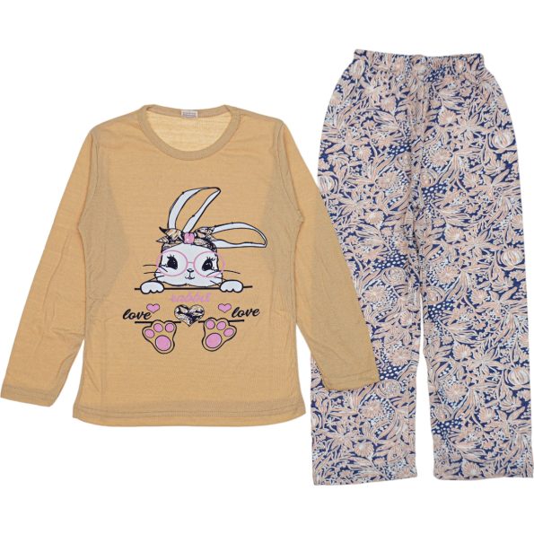 Wholesale Girls Kids 2-Piece Pajamas Set 3-14Y Rabbit Print Cream