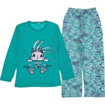 Wholesale Girls Kids 2-Piece Pajamas Set 3-14Y Rabbit Print Turquoise
