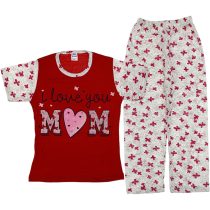 Wholesale Girls Kids 2-Piece Pajamas Set 3-14Y i love you mom print Burgundy