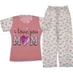 Wholesale Girls Kids 2-Piece Pajamas Set 3-14Y i love you mom print dried rose