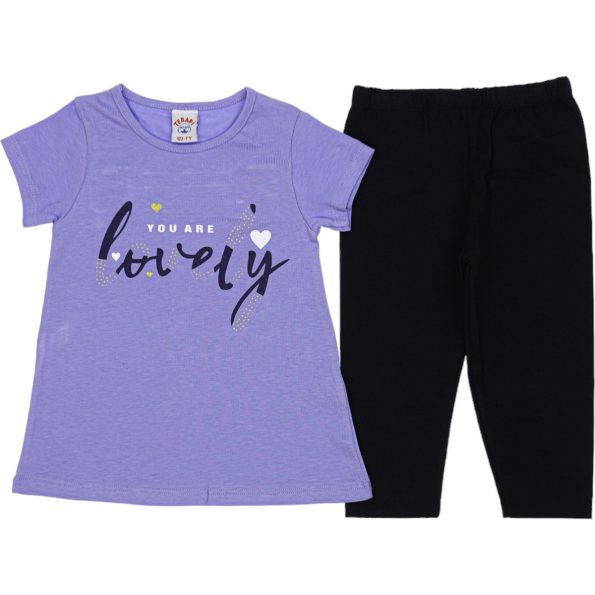 Wholesale Girls Kids 2-Piece Set 7-10Y You Are Lovely Print Purple