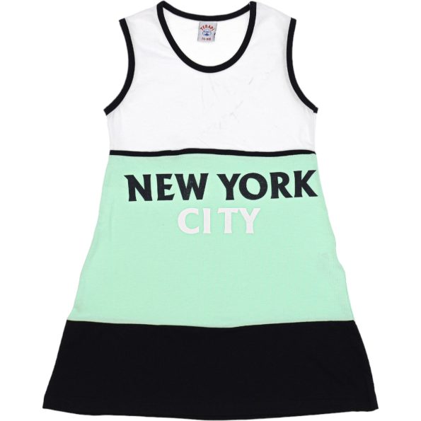 Wholesale Girls Kids Dress 9-12Y New York City Print Turqoise
