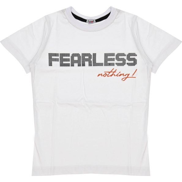 Wholesale T-Shirt for Boys Kids for 5-8Y Fearless Print White