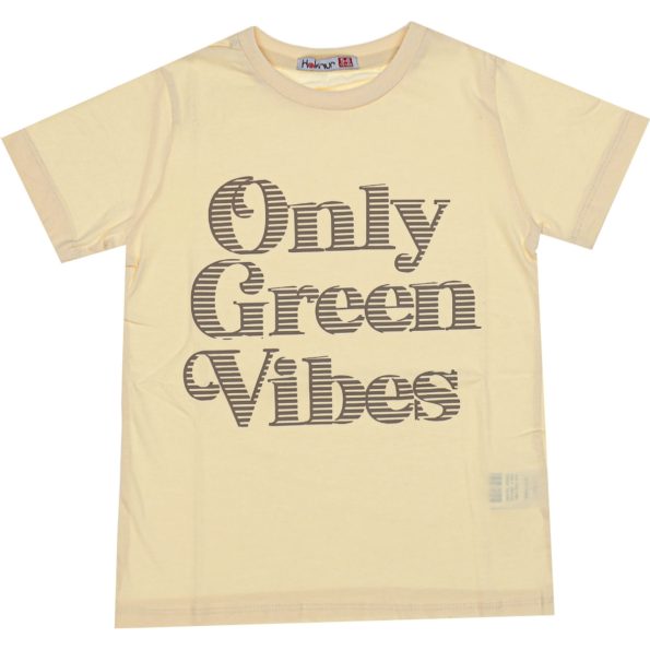 Wholesale T-Shirt for Boys Kids for 5-8Y Only Green Vibes Print Cream