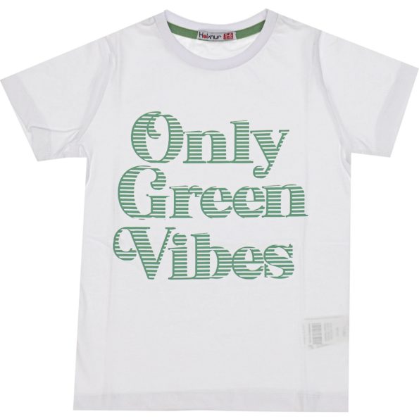 Wholesale T-Shirt for Boys Kids for 5-8Y Only Green Vibes Print White