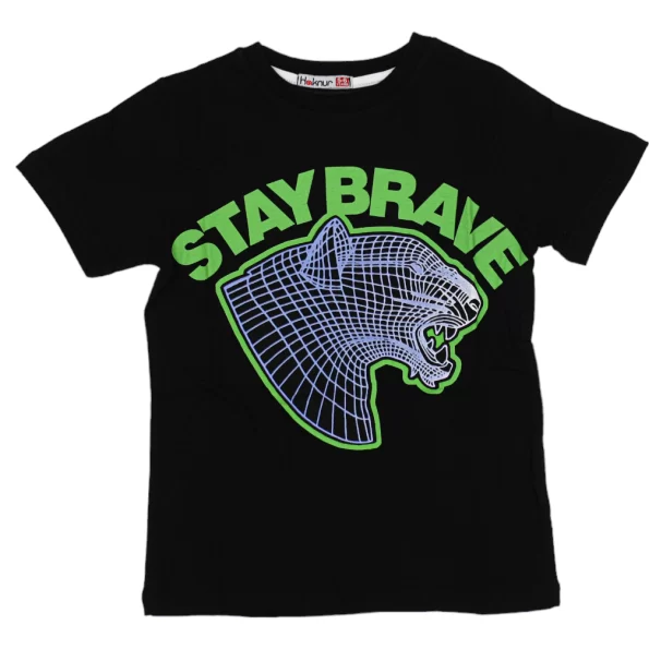 Wholesale T-Shirt for Boys Kids for 5-8Y Stay Brave Print Black