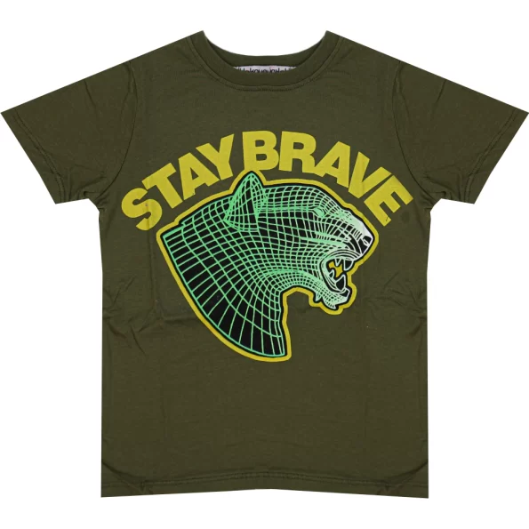 Wholesale T-Shirt for Boys Kids for 5-8Y Stay Brave Print Khaki