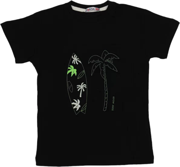 Wholesale T-Shirt for Boys Kids for 5-8Y Surf Mood Print Black