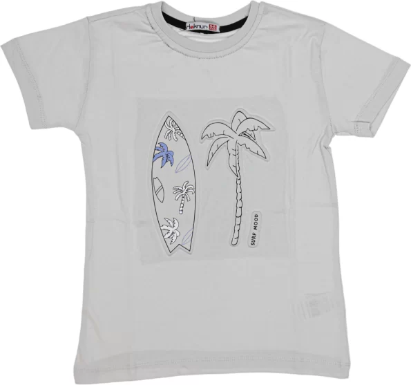 Wholesale T-Shirt for Boys Kids for 5-8Y Surf Mood Print Light Grey