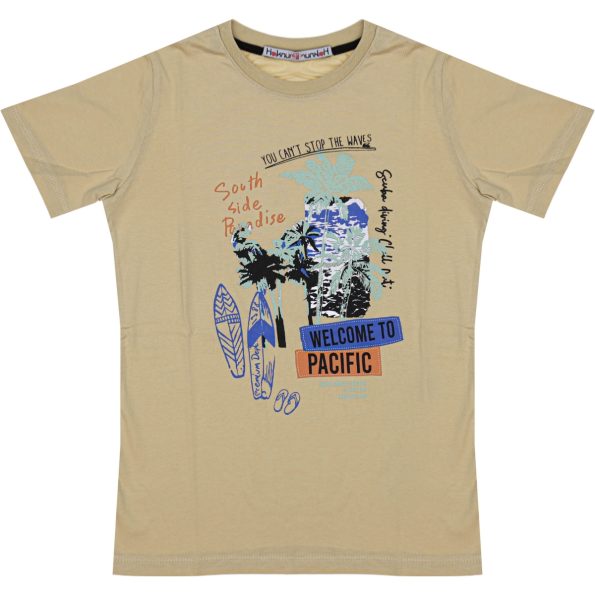 Wholesale T-Shirt for Boys Kids for 9-12Y Welcome To Pacific Print Beige