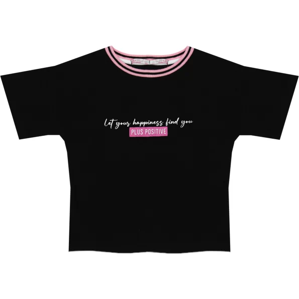 Wholesale T-Shirt for Girls Kids for 5-8Y Plus Positive Print Black