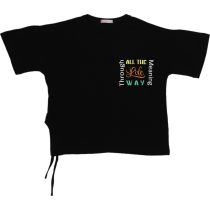 Wholesale T-Shirt for Girls Kids for 9-12Y All The Life Way Print Black