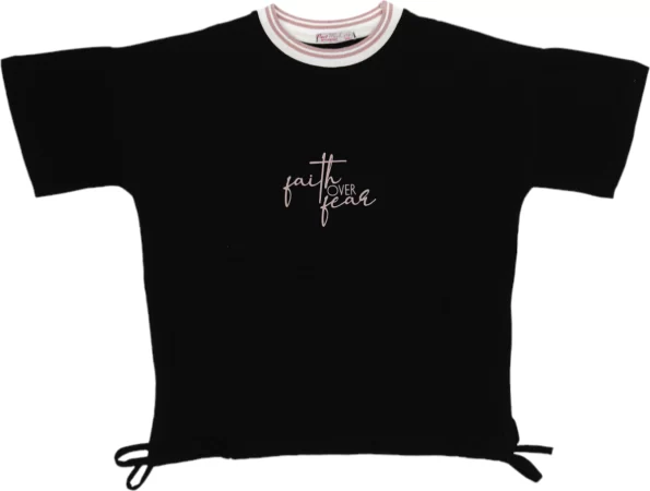 Wholesale T-Shirt for Girls Kids for 9-12Y Faith Over Fear Print Black